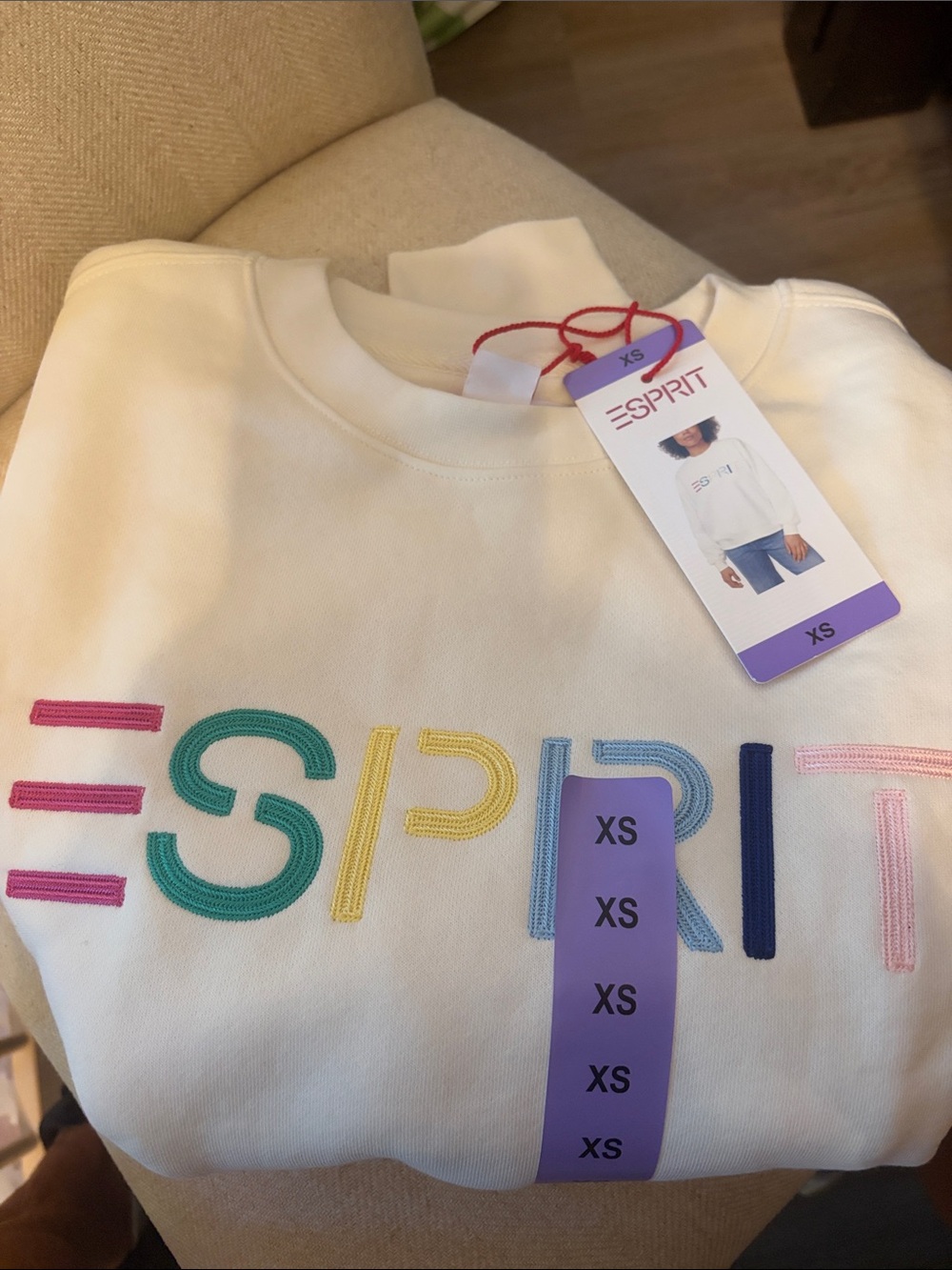 Esprit White Logo Sweatshirt with Multicolor Embroidery